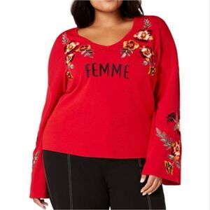 INC Boho Bell Sleeve Floral Embroidered Femme Top Women’s Size M